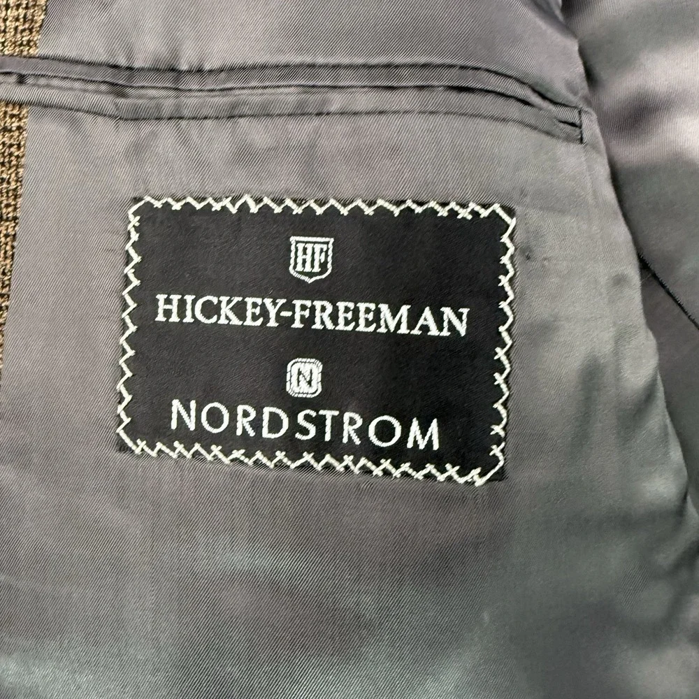 Hickey Freeman Nordstrom Mens 46L Brown Wool Silk Blazer Sport Coat Canterbury